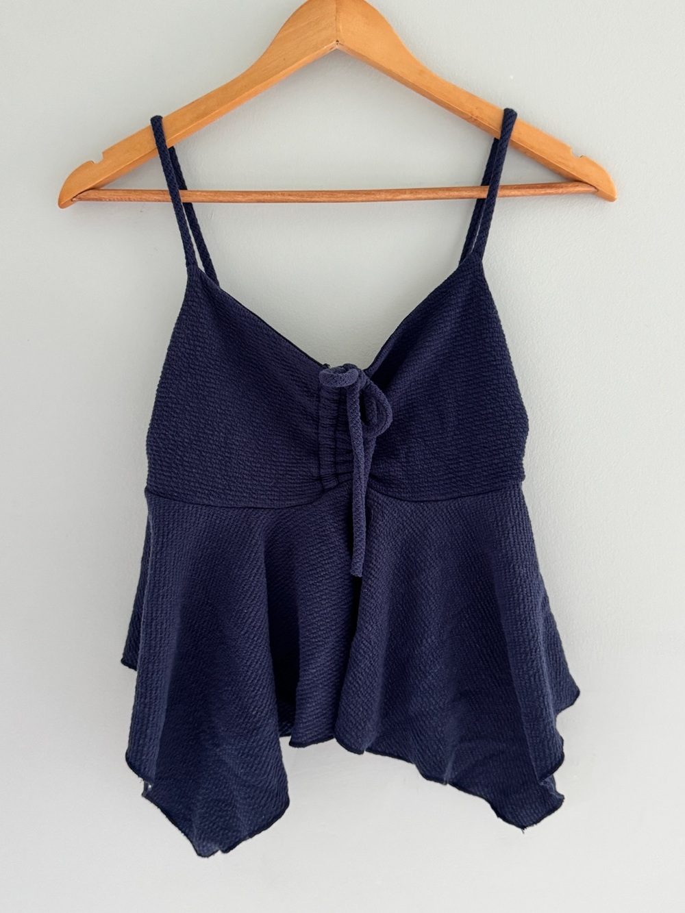 Gaze Navy Blue Tie Front Peplum Cami Tank Top Handkerchief Hem M